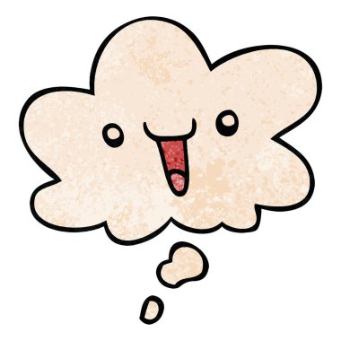 sevimli mutlu karikatür yüz ve grunge doku pat düşünce balonu