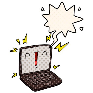 çizgi film dizüstü bilgisayar ve çizgi roman tarzında konuşma balonu