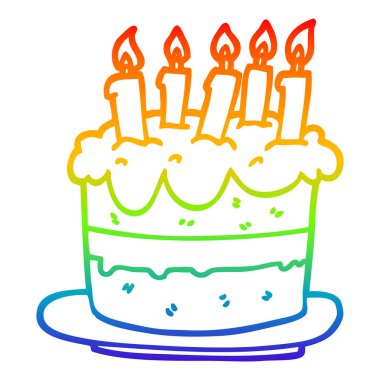 gökkuşağı gradyan çizgi çizim karikatür doğum günü pastası