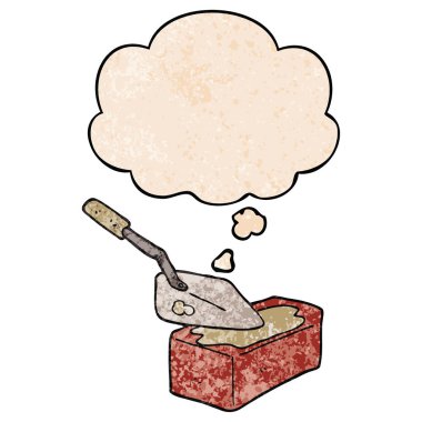 grunge doku desen karikatür bricklaying ve düşünce balonu