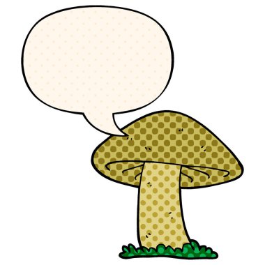 çizgi roman tarzında karikatür mantar ve konuşma balonu