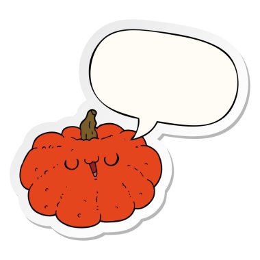 mutlu karikatür kabak ve konuşma kabarcık etiket