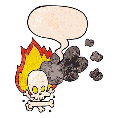 retro doku da karikatür ürkütücü yanan kemikler ve konuşma balonu 