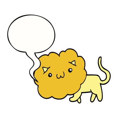 sevimli karikatür aslan ve konuşma balonu