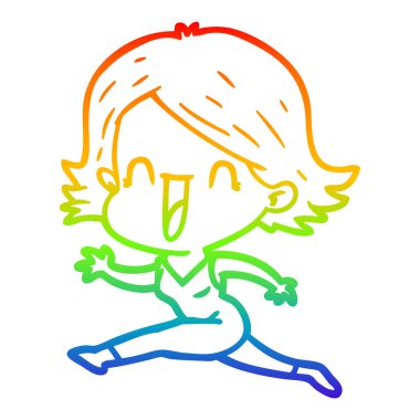 gökkuşağı degrade çizgi çizim karikatür mutlu kadın