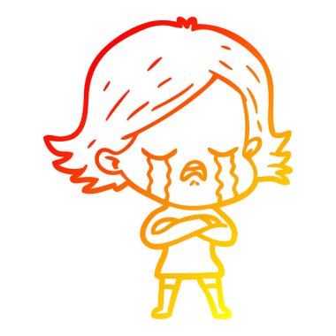 sıcak degrade çizgi çizim karikatür kız ağlıyor