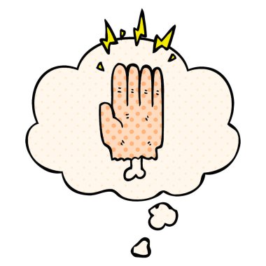 çizgi film sihirli halloween zombi el ve komik düşünce balonu 