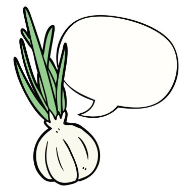karikatür sarımsak ampul ve konuşma balonu