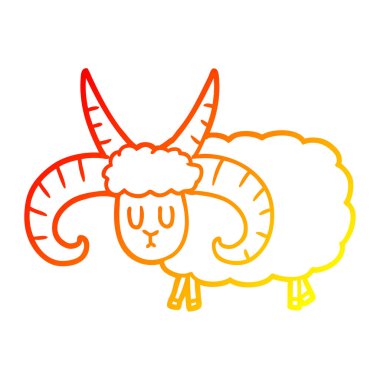 sıcak degrade çizgi çizim karikatür uzun boynuzlu koç