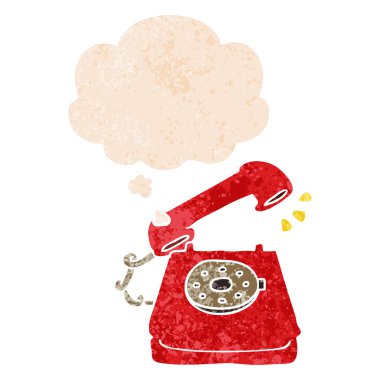 retro dokulu s karikatür zil telefon ve düşünce balonu