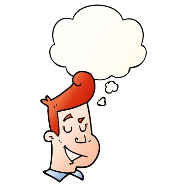 karikatür mutlu adam ve pürüzsüz degrade tarzında kabarcık düşünce