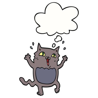 karikatür deli heyecanlı kedi ve düşünce balonu