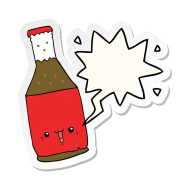 karikatür bira şişesi ve konuşma kabarcık etiket