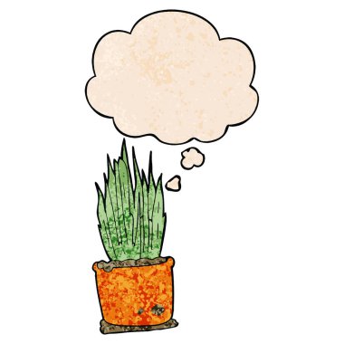 karikatür ev bitki ve grunge doku desen düşünce balonu