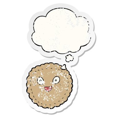 karikatür bisküvi ve sıkıntılı yıpranmış etiket olarak kabarcık düşünce