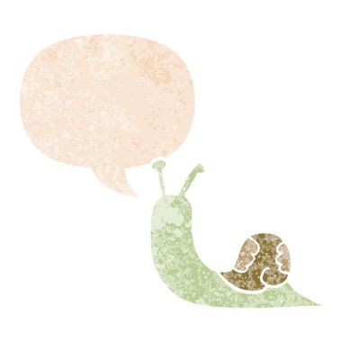 retro dokulu tarzda karikatür salyangoz ve konuşma balonu