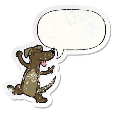 çizgi film dans köpek ve konuşma balonu sıkıntılı etiket