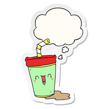 sevimli karikatür soda ve baskılı bir etiket olarak kabarcık düşünce