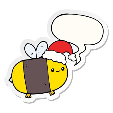 karikatür noel arı ve konuşma balonu etiket