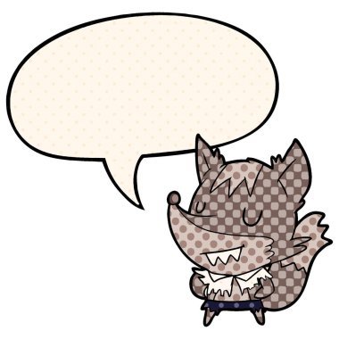 çizgi roman tarzında karikatür halloween kurt adam ve konuşma balonu