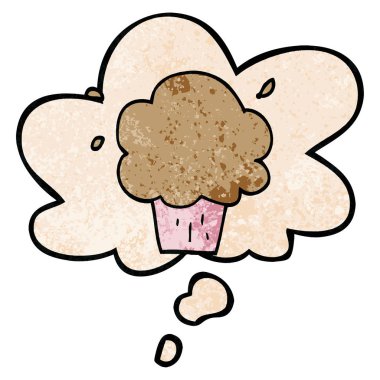 karikatür cupcake ve grunge doku desen sty düşünce balonu
