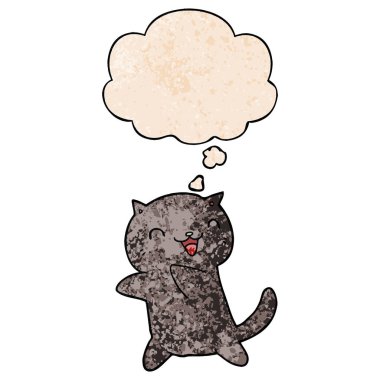 karikatür kedi ve grunge doku desen tarzında düşünce balonu