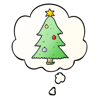 karikatür noel ağacı ve pürüzsüz degrade sty düşünce balonu
