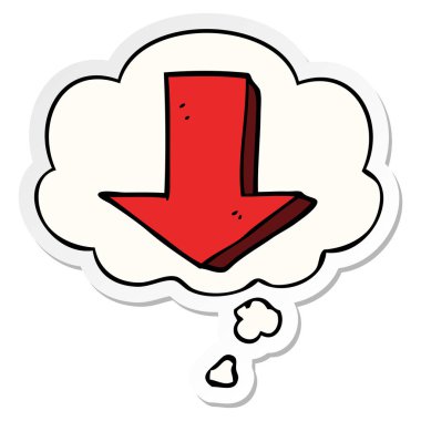 karikatür işaret ok ve basılı bir etiket olarak kabarcık düşünce