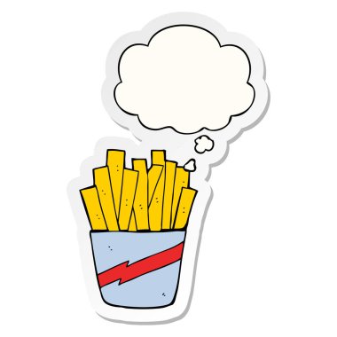 baskılı bir etiket olarak patates ve düşünce balonu karikatür kutusu