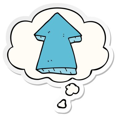 karikatür işaret ok ve basılı bir etiket olarak kabarcık düşünce