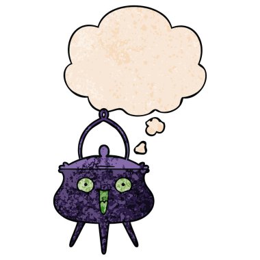 halloween cauldron karikatür ve grunge doku düşünce balonu 