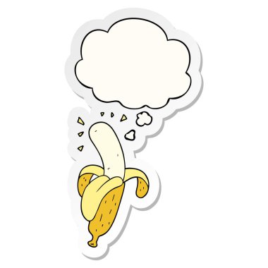 karikatür muz ve baskılı bir etiket olarak düşünce balonu