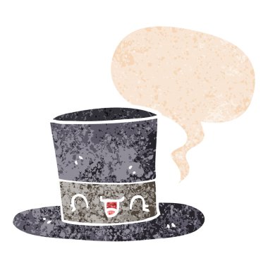 retro dokulu tarzda karikatür üst şapka ve konuşma balonu