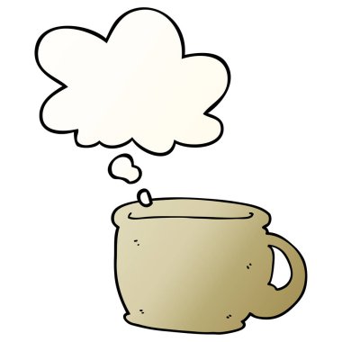 karikatür kahve fincanı ve pürüzsüz degrade tarzında düşünce balonu