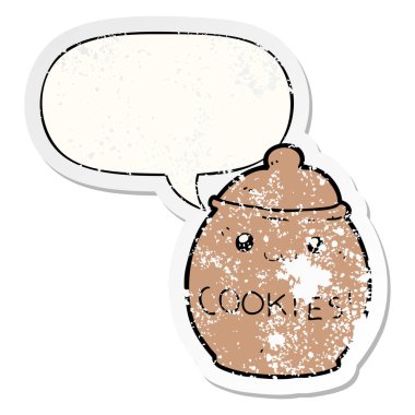 karikatür çerez kavanoz ve konuşma balonu sıkıntılı etiket