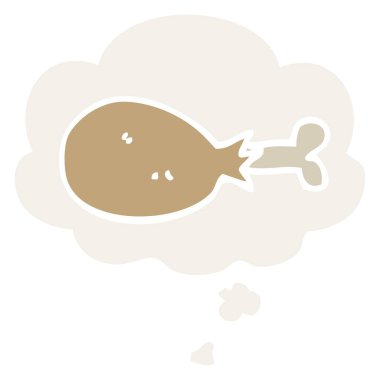 karikatür pişmiş tavuk bacak ve retro tarzında kabarcık düşünce