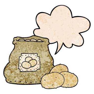 retro doku tarzında patates ve konuşma balonu karikatür çanta