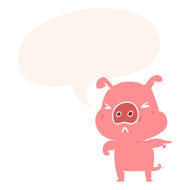 retro tarzında karikatür kızgın domuz işaret ve konuşma balonu