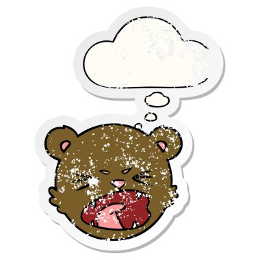 sevimli karikatür oyuncak ayı yüz ve sıkıntılı olarak kabarcık düşünce 