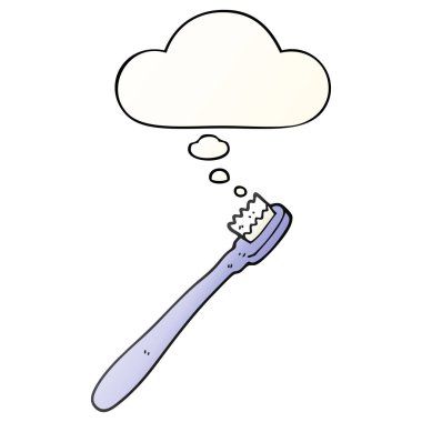 karikatür diş fırçası ve pürüzsüz degrade tarzında düşünce balonu