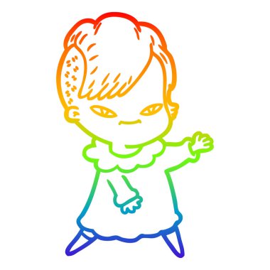gökkuşağı gradyan çizgi hipster hai ile sevimli karikatür kız çizim