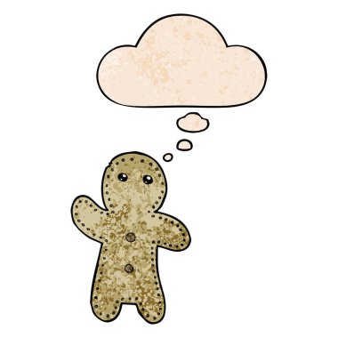 karikatür gingerbread adam ve grunge doku pat düşünce balonu
