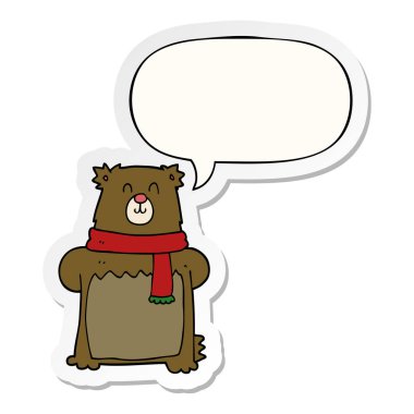 karikatür ayı ve konuşma kabarcık etiket