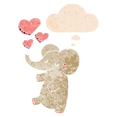 retro te aşk kalpleri ve düşünce balonu ile karikatür fil
