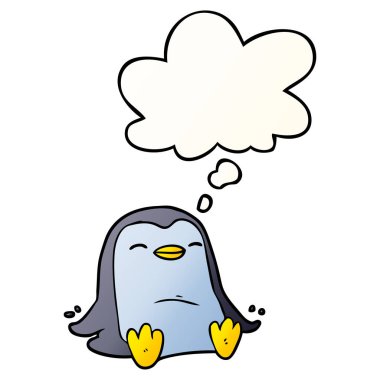 çizgi film penguen ve pürüzsüz degrade tarzında düşünce balonu