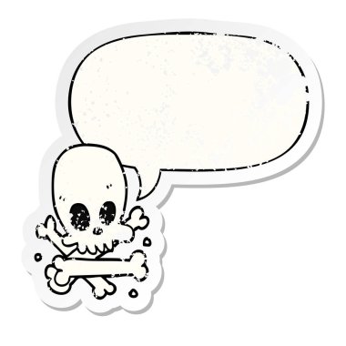 karikatür kafatası ve kemikler ve konuşma balonu sıkıntılı etiket
