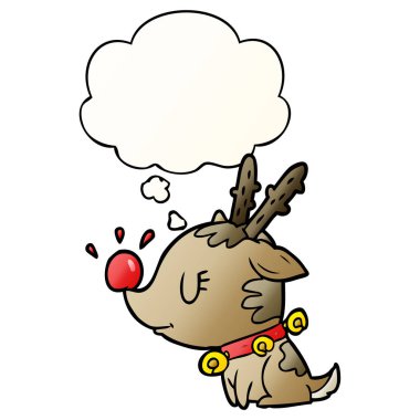 karikatür noel geyiği ve pürüzsüz degrade içinde kabarcık düşünce
