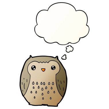 sevimli karikatür baykuş ve pürüzsüz degrade tarzında kabarcık düşünce