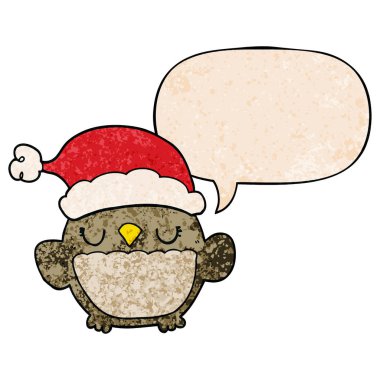 retro doku tarzında sevimli noel baykuş ve konuşma balonu
