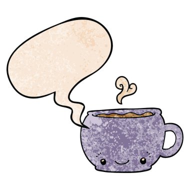 retro doku sty kahve ve konuşma balonu karikatür sıcak fincan
